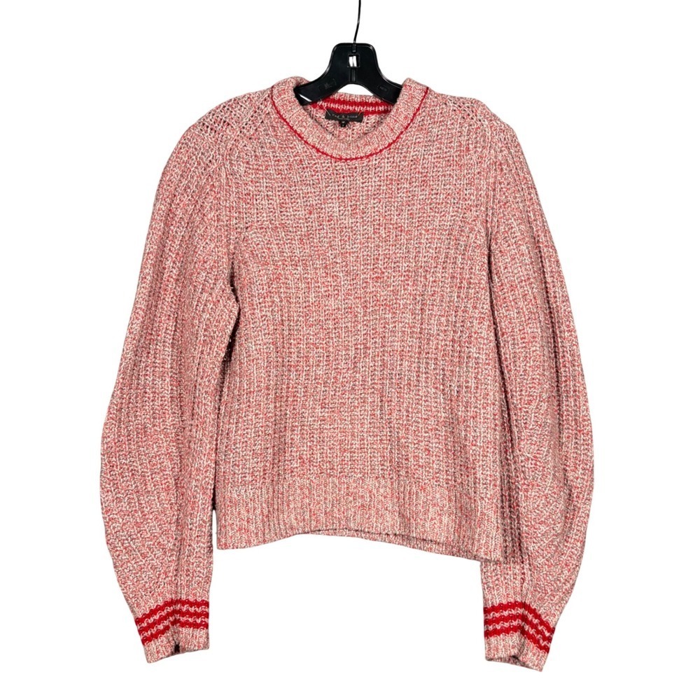 Rag & Bone Red White Marled Extra Fine Merino Wool Chunky Knit Sweater Medium